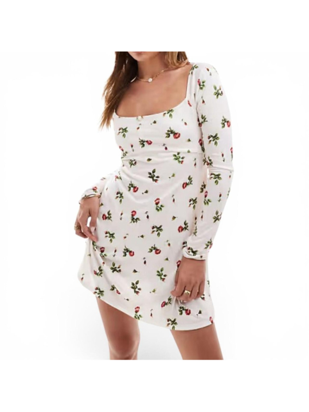 ASOS Design Square Neck Mini Dress with Red and green floral print Size 12 NWT